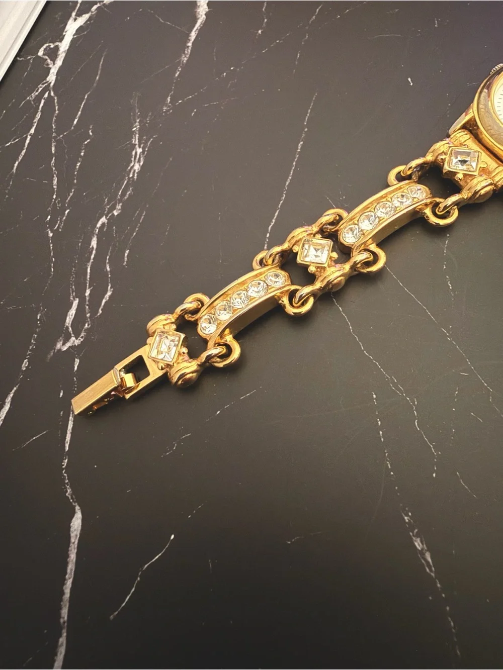 Vintage Premier Designs Gold Tone Rhinestone Link Bracelet Watch